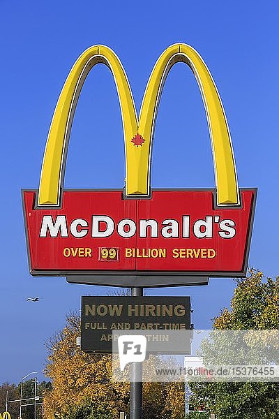 Advertising sign with logo of Mc Donald's  Bracebridge  Ontario  Canada  North America