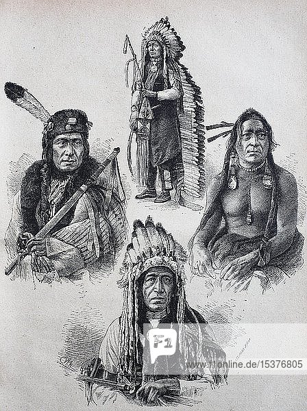 Eingeborene Völker Amerikas  1865  Holzschnitt  Amerika