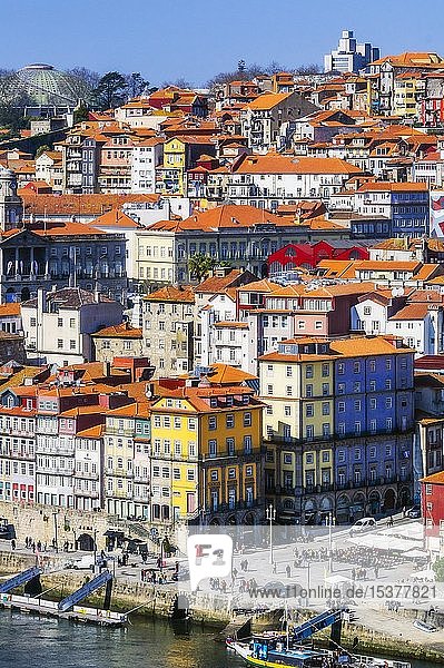 City view with promenade at the river Rio Douro  district Ribeira  Cais da Ribeira  Porto  Portugal  Europe