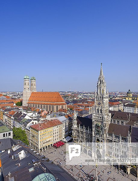 View of Church of Our Lady St. Mary's Square and New Town Hall Munich Upper Bavaria Bavaria Germany Europe