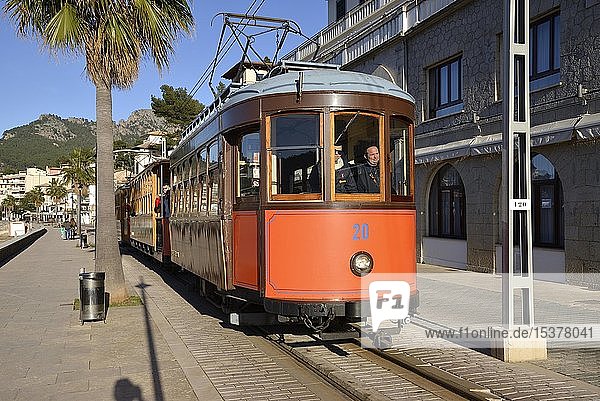 Tram in Port de Sóller  Majorca  Balearic Islands  Spain  Europe