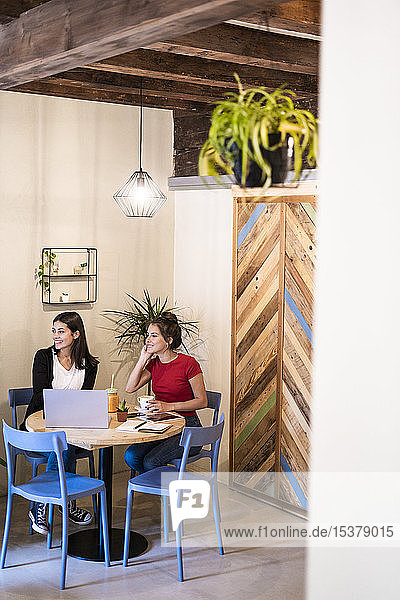 Zwei junge Frauen mit Laptop in einem Cafe