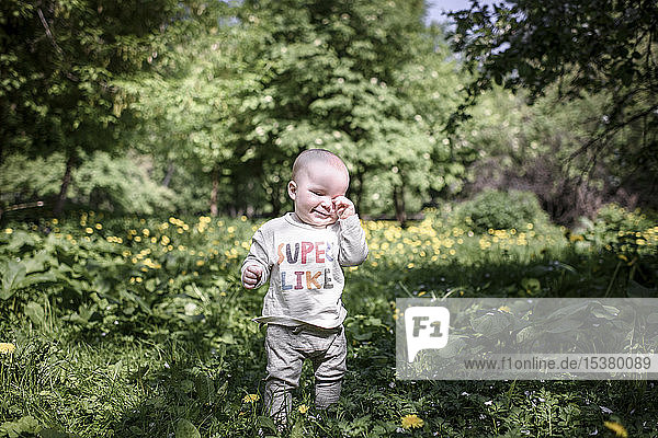 Portrait of cute baby boy in the park