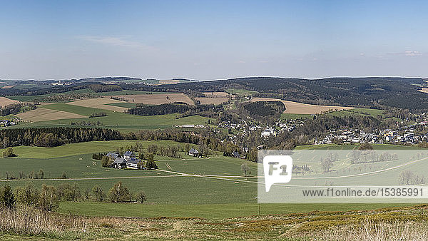 Germany  Saxony  panoramic view from the Schwartenbergbaude in the Ore Mountains
