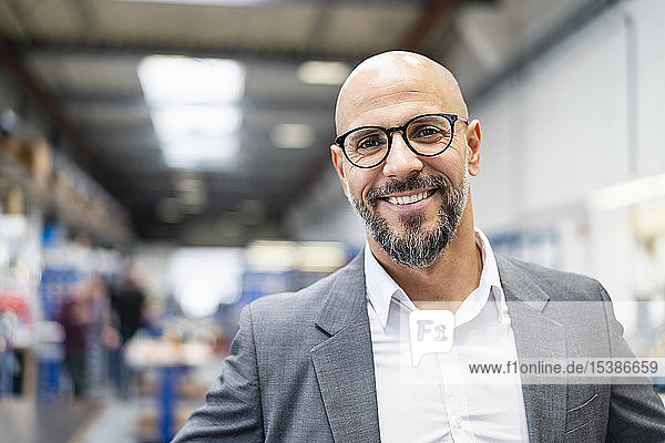 Portrait of smiling businessman in factory