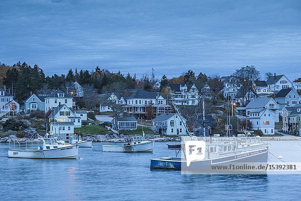 USA Maine Stonington Stonington Harbor dusk.