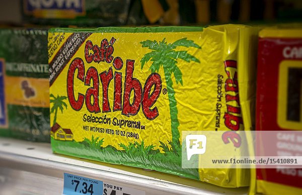 Bricks of Coffee Holding Co. 's Café Caribe brand on a supermarket shelf in New York on Tuesday January 22 2019. The Coffee Holding Co. Inc. manufactures and markets their coffees in the United States Canada Australia England and China. (© Richard B. Levine).
