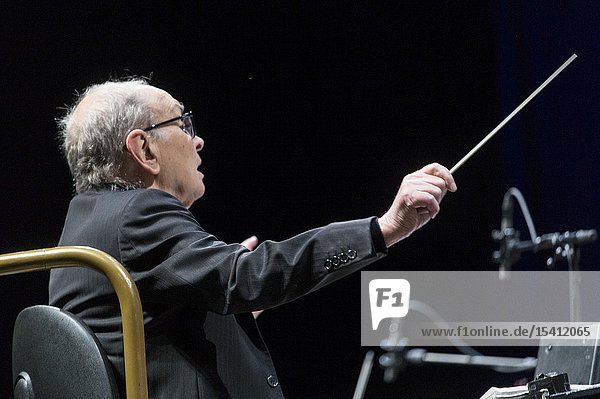 Madrid  Spain- May 07: Italian composer and conductor Ennio Morricone performs on stage during The Final Concerts at the WiZink center on may 07  2019 in Madrid  Spain (Photo by: Angel Manzano)