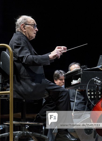 Madrid  Spain- May 07: Italian composer and conductor Ennio Morricone performs on stage during The Final Concerts at the WiZink center on may 07  2019 in Madrid  Spain (Photo by: Angel Manzano)