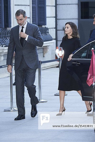 King Felipe VI of Spain Queen Letizia of Spain attends Alfredo Perez Rubalcaba Funeral Chapel In Madrid at Congreso de los Diputados on May 10 2019 in Madrid Spain