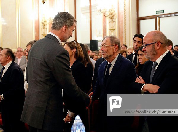 King Felipe VI of Spain Queen Letizia of Spain attends Alfredo Perez Rubalcaba Funeral Chapel In Madrid at Congreso de los Diputados on May 10 2019 in Madrid Spain