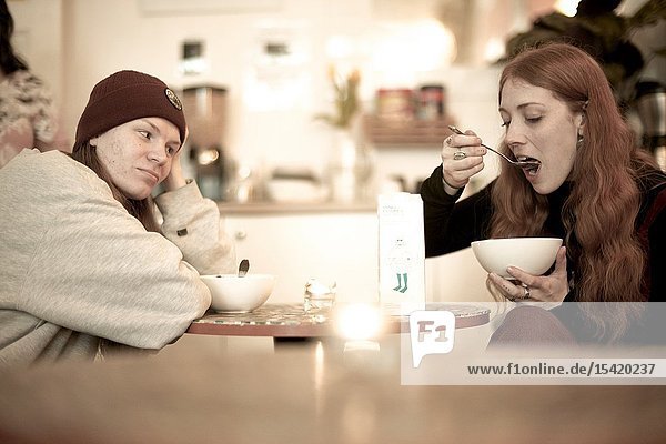Couple eating breakfast in Berlin Germany