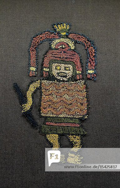 Peruvian pre-Columbian textile Paracas culture ( 700 BC- 200 AC). Amano museum Lima Peru.