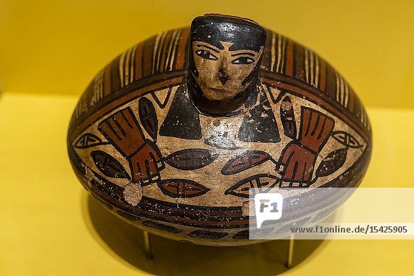 Peruvian Pre-Columbian ceramics Nazca culture (100 BC to 800 AC). Lima Art Museum Lima Peru.