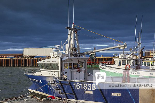 Canada New Brunswick Northeastern New Bruswick Caraquet boats in the fishing port.
