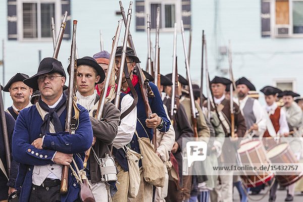 USA New England Massachusetts Cape Ann Gloucester re-enactors of the Battle of Gloucester August 8-9 1775 battle convinced the Americans of the need of creating an American Navy to fight against the British NR.