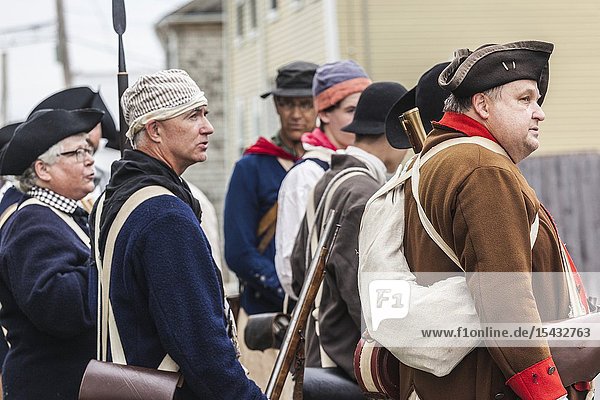 USA New England Massachusetts Cape Ann Gloucester re-enactors of the Battle of Gloucester August 8-9 1775 battle convinced the Americans of the need of creating an American Navy to fight against the British NR.