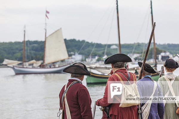 USA New England Massachusetts Cape Ann Gloucester re-enactors of the Battle of Gloucester August 8-9 1775 battle convinced the Americans of the need of creating an American Navy to fight against the British NR.