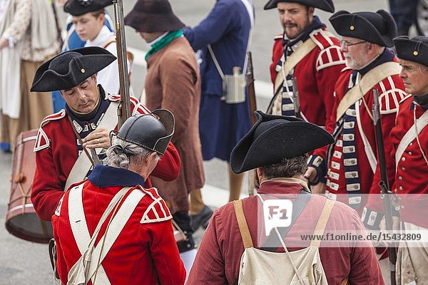 USA New England Massachusetts Cape Ann Gloucester re-enactors of the Battle of Gloucester August 8-9 1775 battle convinced the Americans of the need of creating an American Navy to fight against the British NR.