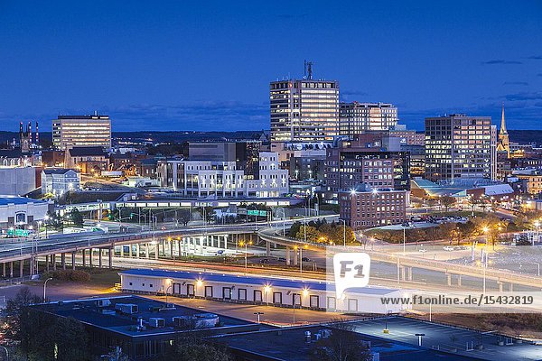 Canada New Brunswick Saint John skyline from Fort Howe dusk.