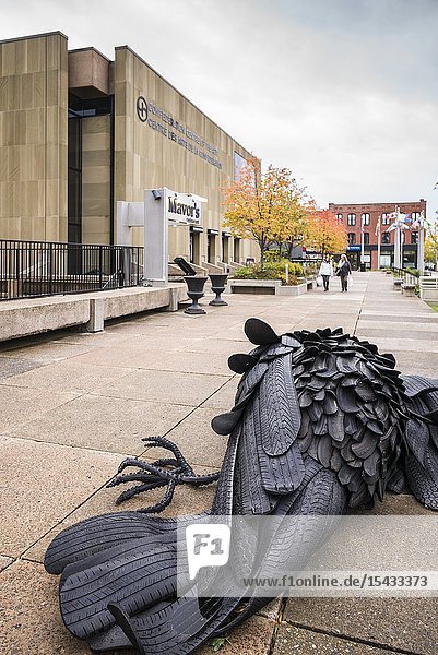 Canada Prince Edward Island Charlottetown Road Kill Crows sculpture by Gerald Beaulieu made of old tires outside Confederation Centre of the Arts NR.