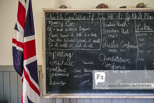 Canada Prince Edward Island Orwell Orwell Corner Historic Village Orwell School b. 1895 interior with blackboard.