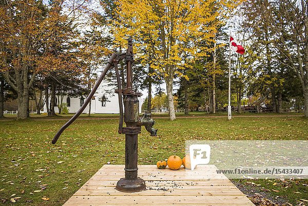 Canada Prince Edward Island Orwell Orwell Corner Historic Village hand operated water pump.