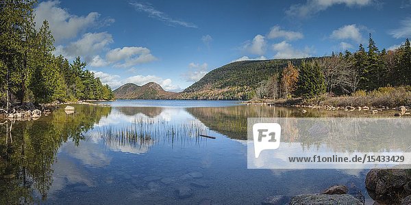 USA Maine Mt. Desert Island Acadia National Park Jordan Pond and The Bubbles autumn.