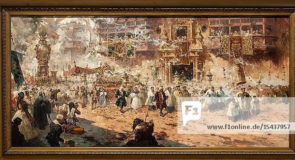Peruvian painting Teófilo Castillo (Carhuaz 1857-Tucumán 1922) funeral of Saint Rose (1918). Art Museum of Lima Lima Peru.