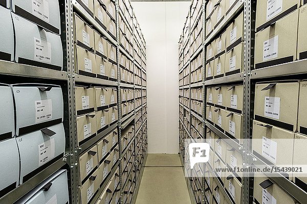 Berlin Germany. The BStU is responsible for storage and conservation of the Archives of the former MfS / Stasi Intelligence Service of the SED party. In huge rooms approximately 111 Kilometers of folders and documents are being stored.