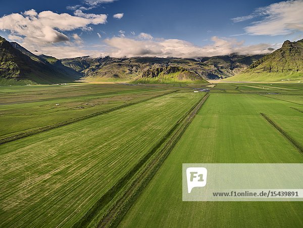 Farmland The Eyjafjoll area South Coast Iceland.