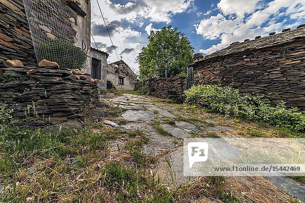 Church street at El Espinar on spring time. Guadalajara. Spain. Europe.