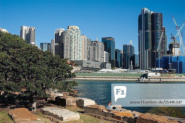 Sydney New South Wales Australia - A view of the central business district's city skyline with the International Towers in Barangaroo.