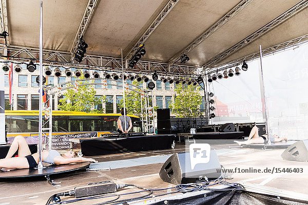 Kiel Germany - June 25th 2019: The Pole-dance Kiel Academy ist dancing to film music from Money Heist during 125th Kiel Week