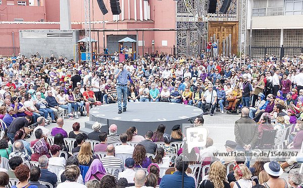 Las Palmas Gran Canaria Canary Islands Spain. 13th April 2019. Pablo Iglesias leader of Podemos party campaigns in Las Palmas the capital of Gran Canaria . ahead of the general election in Spain on 28th April 2019.