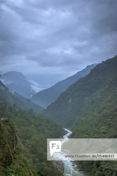 River flowing through mountains Sikkim India.