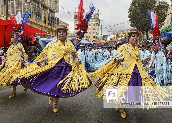 Cholitas dancing at the Gran Poder Festival La Paz Bolivia.