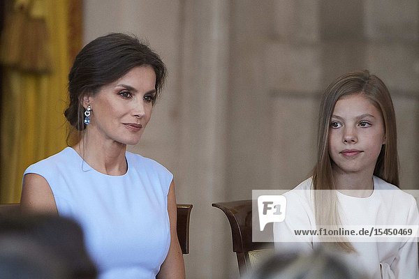 King Felipe VI of Spain Queen Letizia of Spain Princess Sofia attends 'Order of the Civil Merit' ceremony at Royal Palace on June 19 2019 in Madrid Spain