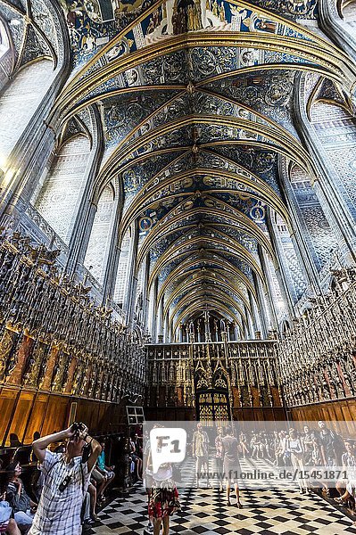 Tourists inside of Albi Cathedral (Tarn Department Occitanie Region France)