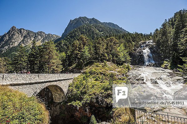 Pont d'Espagne waterfalls in Pyrenees national Park (Hautes-Pyrénées Department Nouvelle-Aquitaine Region France)