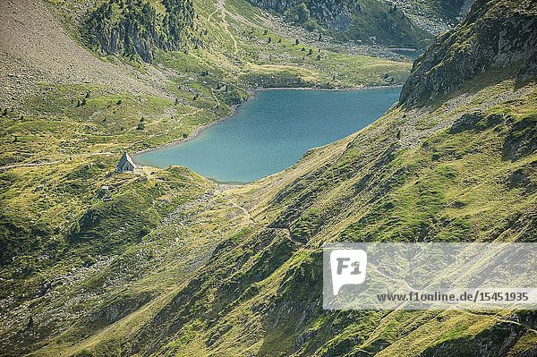 View of Ilhéou Lake in Pyrenees national Park (Hautes-Pyrénées Department Nouvelle-Aquitaine Region France)