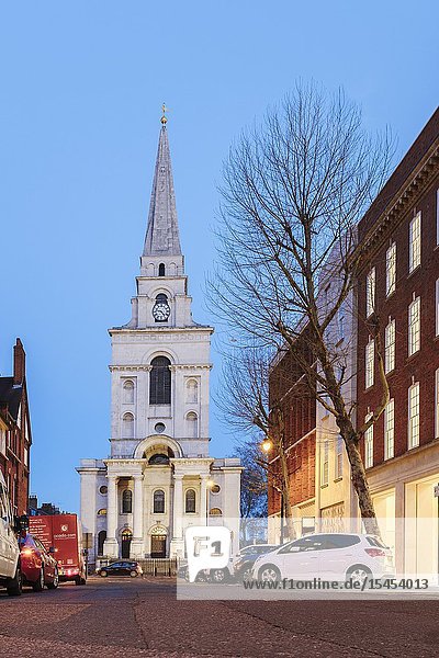 Christ Church Spitalfields from Brushfield street East End London UK.
