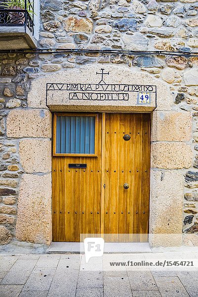 Door of a house built in 1775. Real street. Molinaseca El Bierzo Leon Castile and Leon Spain Europe.