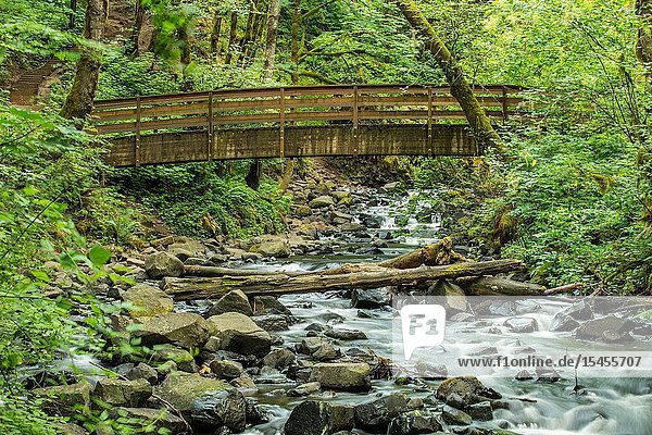 Bridal Veil trail stream and waterfall is one of the most visited sites in the Columbia River Gorge.