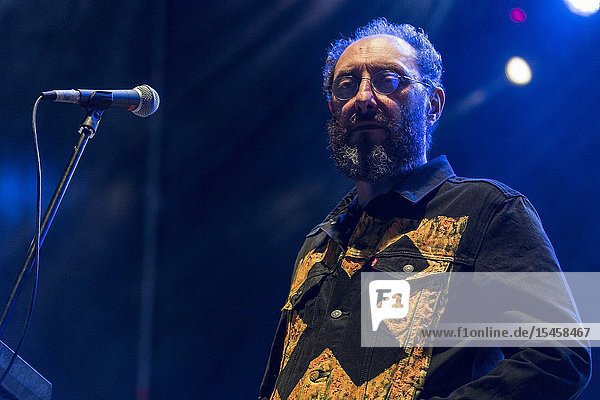 Madrid  Spain-June 22: Jota from Los Planetas band performs in concert at Noches del Botanico festival on june 22  2019 in Madrid  Spain (Photo by: Angel Manzano)