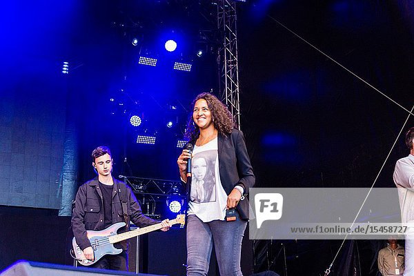 Kiel Germany - June 22nd 2019: Cassandra Steen & Band are performing on the Rathaus Stage during Kiel Week 2019