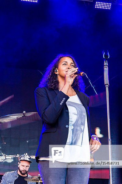 Kiel Germany - June 22nd 2019: Cassandra Steen & Band are performing on the Rathaus Stage during Kiel Week 2019