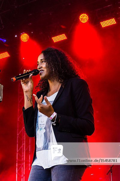 Kiel Germany - June 22nd 2019: Cassandra Steen & Band are performing on the Rathaus Stage during Kiel Week 2019