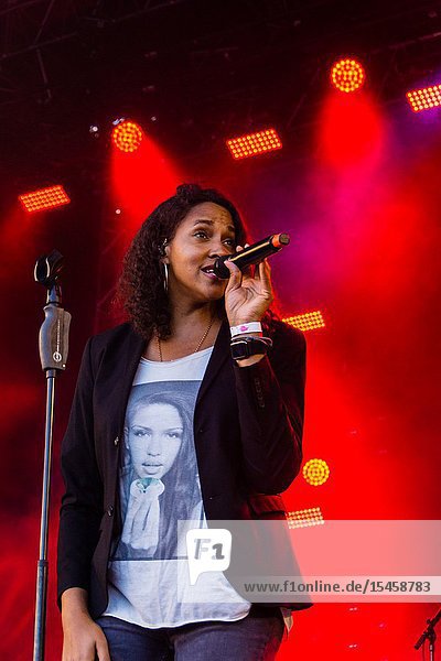 Kiel Germany - June 22nd 2019: Cassandra Steen & Band are performing on the Rathaus Stage during Kiel Week 2019
