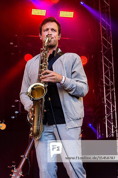 Kiel Germany - June 22nd 2019: Cassandra Steen & Band are performing on the Rathaus Stage during Kiel Week 2019